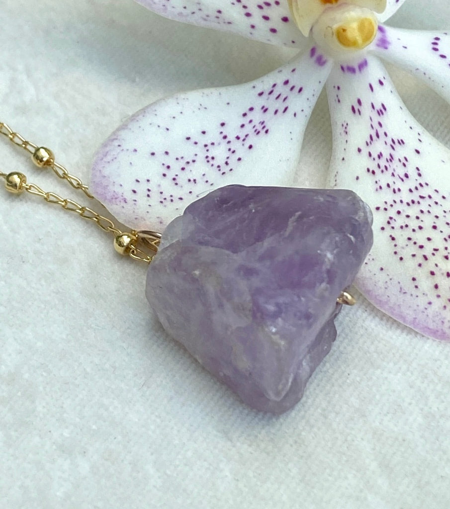 Rough Lavender Amethyst Pendant Necklace, February Birthstone Necklace