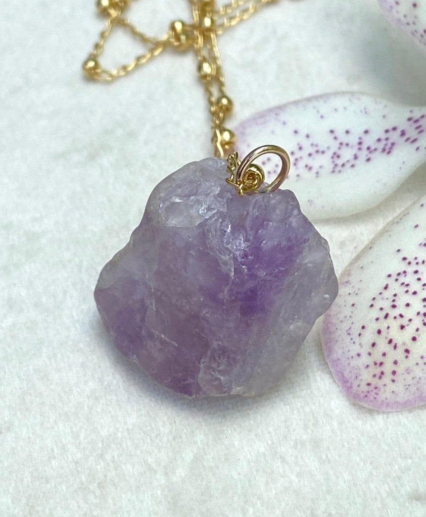 Rough Lavender Amethyst Pendant Necklace, February Birthstone Necklace