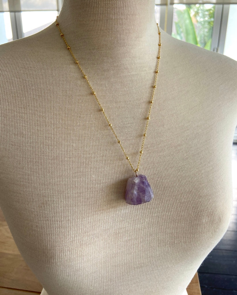 Rough Lavender Amethyst Pendant Necklace, February Birthstone Necklace