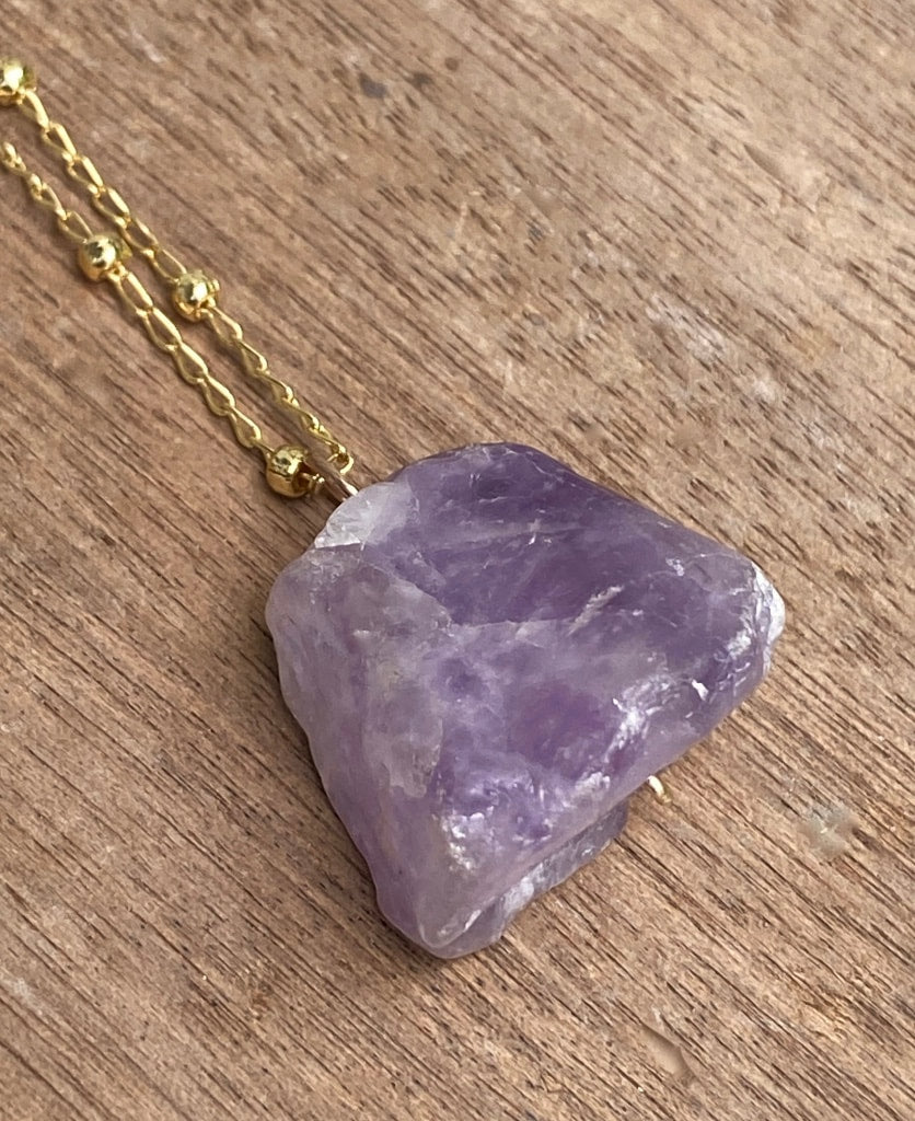 Rough Lavender Amethyst Pendant Necklace, February Birthstone Necklace
