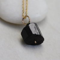 Raw Black Tourmaline Pendant Necklace, October Birthstone Pendant