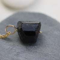 Raw Black Tourmaline Pendant Necklace, October Birthstone Pendant