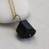 Raw Black Tourmaline Pendant Necklace, October Birthstone Pendant