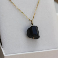 Raw Black Tourmaline Pendant Necklace, October Birthstone Pendant