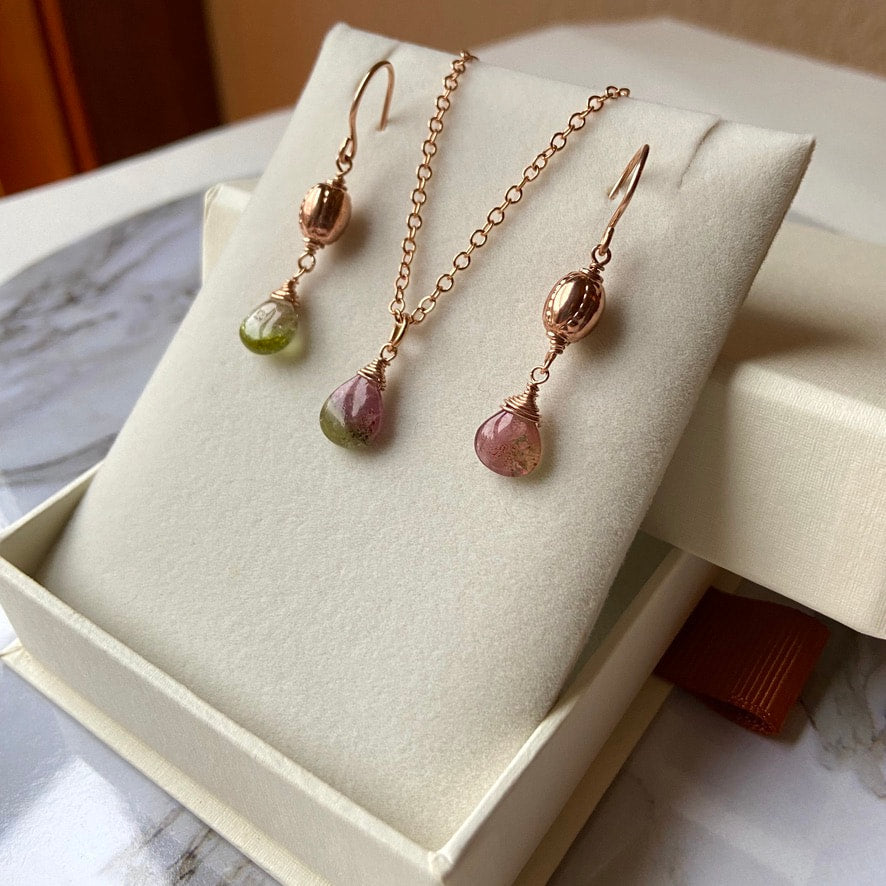 Watermelon Bicolor Tourmaline Earrings, October Birthstone Earrings
