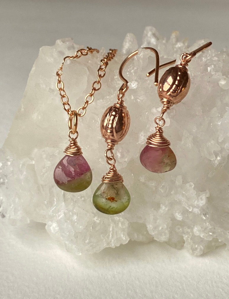 Watermelon Bicolor Tourmaline Earrings, October Birthstone Earrings