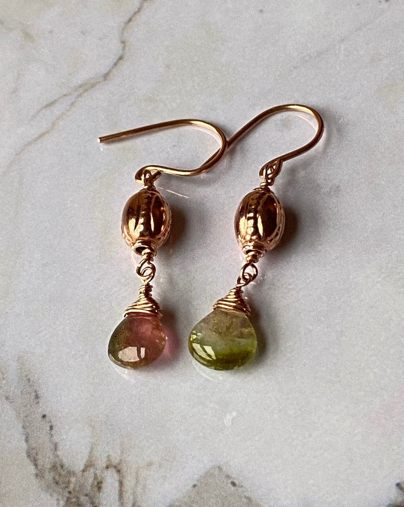 Watermelon Bicolor Tourmaline Earrings, October Birthstone Earrings