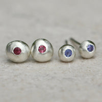 Recycled Silver Nugget and Pink Rubellite Tourmaline Stud Earrings, October Birthstone Earrings