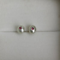 Recycled Silver Nugget and Pink Rubellite Tourmaline Stud Earrings, October Birthstone Earrings
