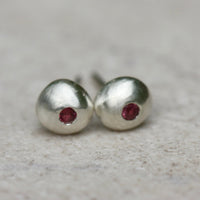 Recycled Silver Nugget and Pink Rubellite Tourmaline Stud Earrings, October Birthstone Earrings