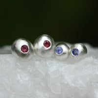 Recycled Silver Nugget and Pink Rubellite Tourmaline Stud Earrings, October Birthstone Earrings