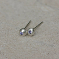 Recycled Silver Nugget and Tanzanite Stud Earrings