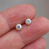 Recycled Silver Nugget and Tanzanite Stud Earrings