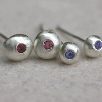 Recycled Silver Nugget and Tanzanite Stud Earrings