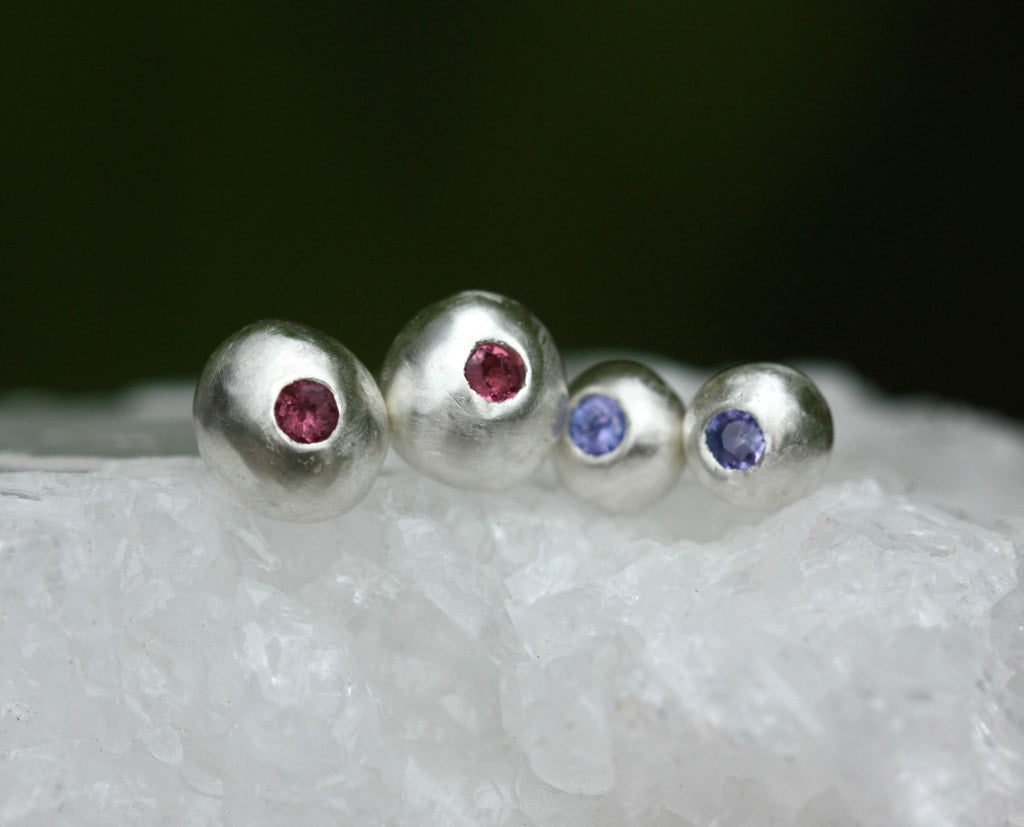 Recycled Silver Nugget and Tanzanite Stud Earrings
