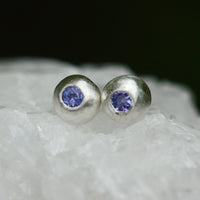 Recycled Silver Nugget and Tanzanite Stud Earrings