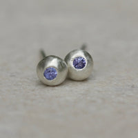 Recycled Silver Nugget and Tanzanite Stud Earrings