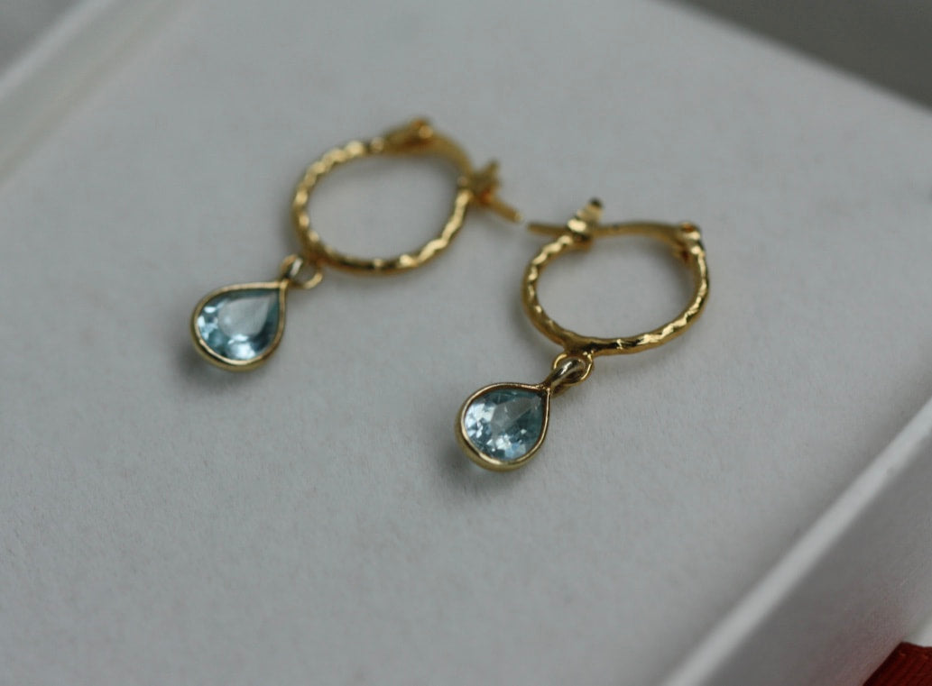 Sky Blue Topaz Textured Hoop Earrings, November Birthstone Earrings
