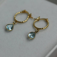 Sky Blue Topaz Textured Hoop Earrings, November Birthstone Earrings