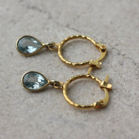 Sky Blue Topaz Textured Hoop Earrings, November Birthstone Earrings