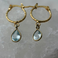 Sky Blue Topaz Textured Hoop Earrings, November Birthstone Earrings