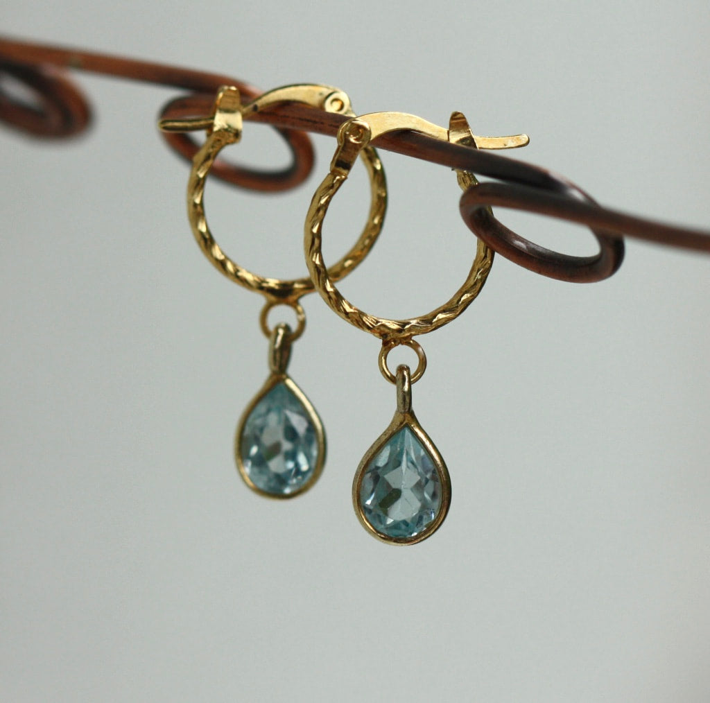 Sky Blue Topaz Textured Hoop Earrings, November Birthstone Earrings