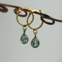 Sky Blue Topaz Textured Hoop Earrings, November Birthstone Earrings