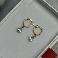 Sky Blue Topaz Textured Hoop Earrings, November Birthstone Earrings
