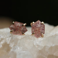 Strawberry Quartz Hexagon Stud Earrings