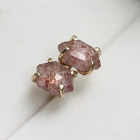 Strawberry Quartz Hexagon Stud Earrings