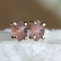 Strawberry Quartz Hexagon Stud Earrings