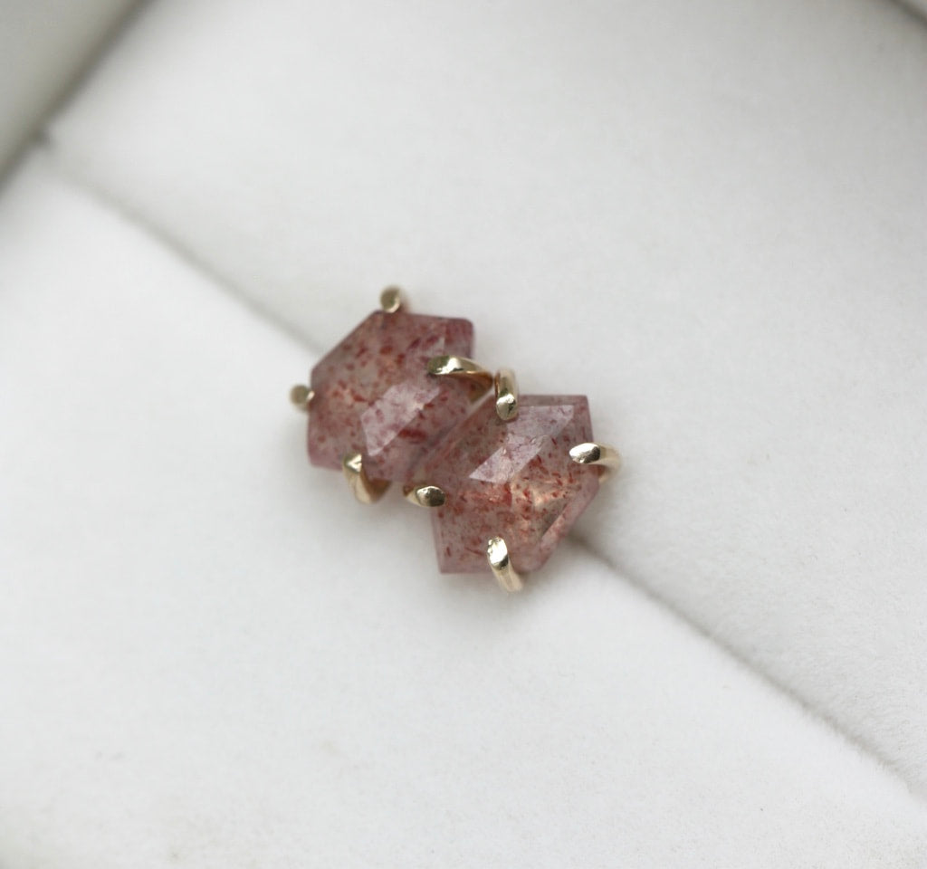 Strawberry Quartz Hexagon Stud Earrings