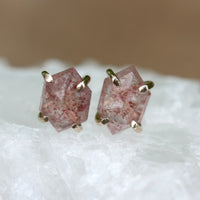 Strawberry Quartz Hexagon Stud Earrings