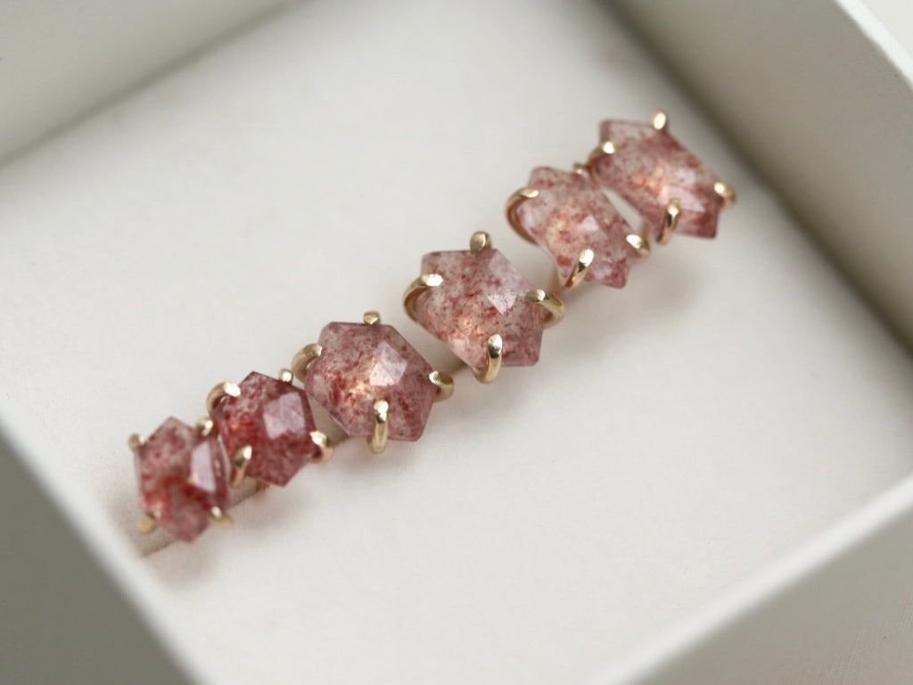 Strawberry Quartz Hexagon Stud Earrings