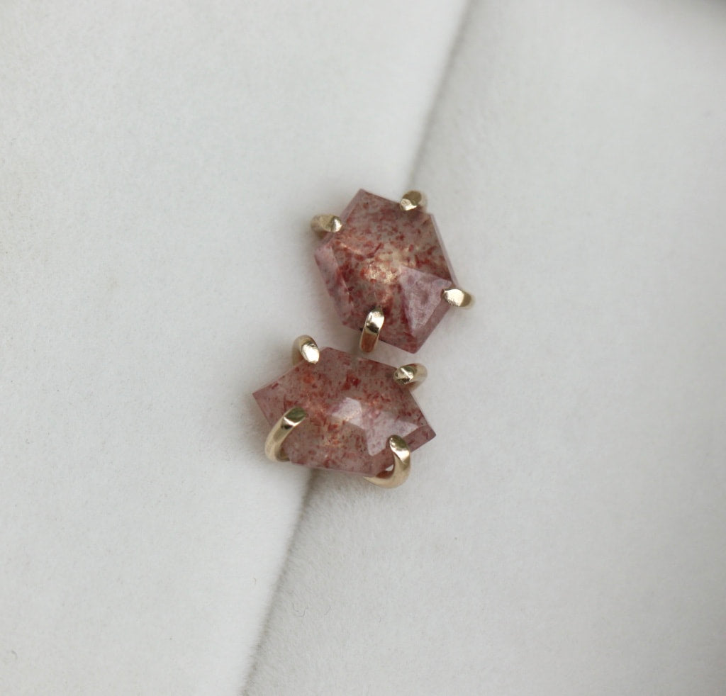 Strawberry Quartz Hexagon Stud Earrings