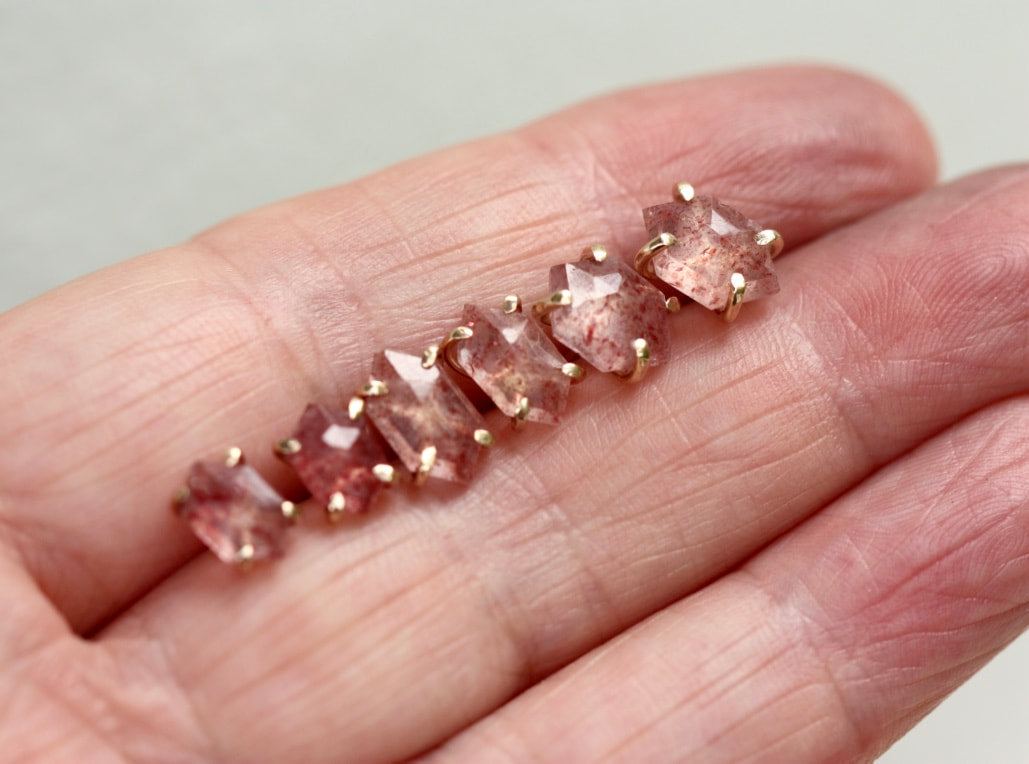 Strawberry Quartz Hexagon Stud Earrings