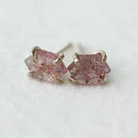 Strawberry Quartz Hexagon Stud Earrings