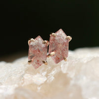 Strawberry Quartz Hexagon Stud Earrings