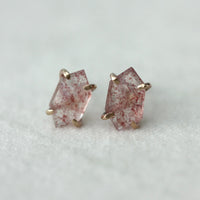 Strawberry Quartz Hexagon Stud Earrings