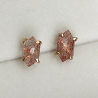 Strawberry Quartz Hexagon Stud Earrings