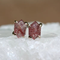Strawberry Quartz Hexagon Stud Earrings