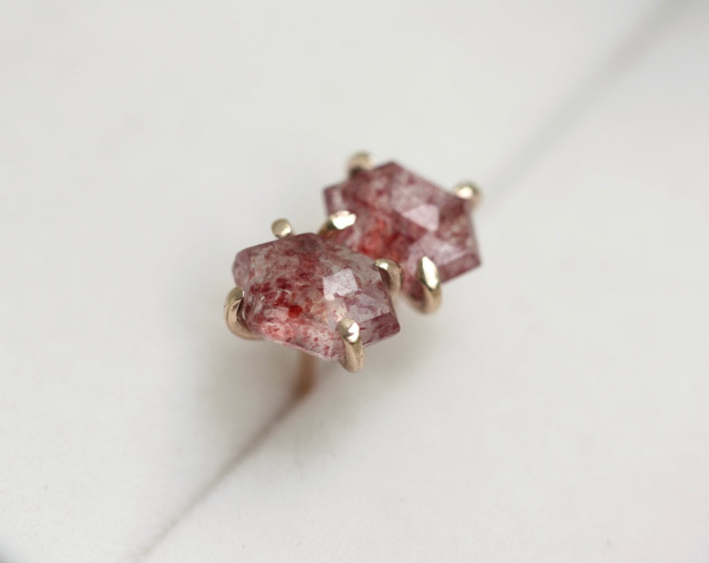 Strawberry Quartz Hexagon Stud Earrings