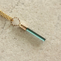 Raw Blue Indicolite Tourmaline Pendant Necklace, October Birthstone Pendant Necklace, 14k Gold