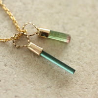 Raw Blue Indicolite Tourmaline Pendant Necklace, October Birthstone Pendant Necklace, 14k Gold