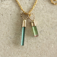 Raw Blue Indicolite Tourmaline Pendant Necklace, October Birthstone Pendant Necklace, 14k Gold