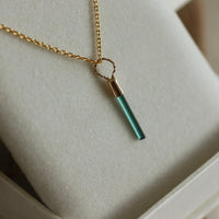 Raw Blue Indicolite Tourmaline Pendant Necklace, October Birthstone Pendant Necklace, 14k Gold