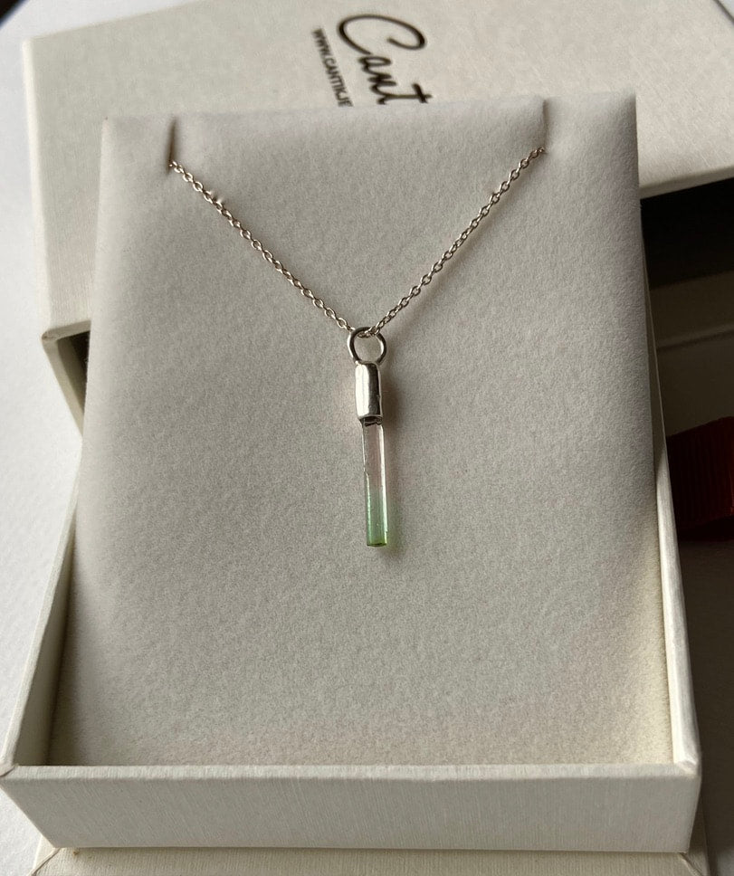 Raw Watermelon Bicolor 'Lipstick' Tourmaline Pendant Necklace, October Birthstone Pendant Necklace, Sterling Silver