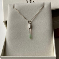 Raw Watermelon Bicolor 'Lipstick' Tourmaline Pendant Necklace, October Birthstone Pendant Necklace, Sterling Silver
