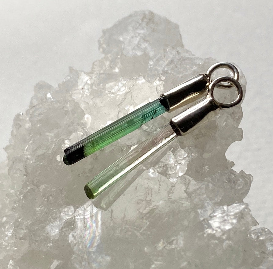 Raw Watermelon Bicolor 'Lipstick' Tourmaline Pendant Necklace, October Birthstone Pendant Necklace, Sterling Silver