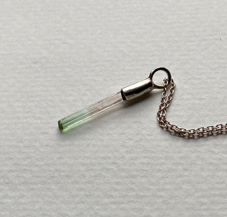 Raw Watermelon Bicolor 'Lipstick' Tourmaline Pendant Necklace, October Birthstone Pendant Necklace, Sterling Silver